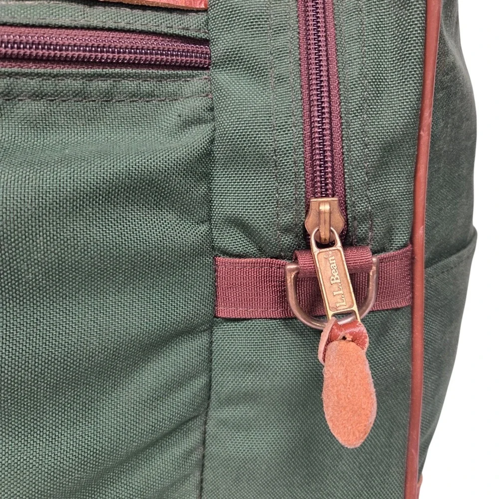 Vintage 90s LL Bean Duffle Bag Mens Large Green Canvas Leather Travel Luggage